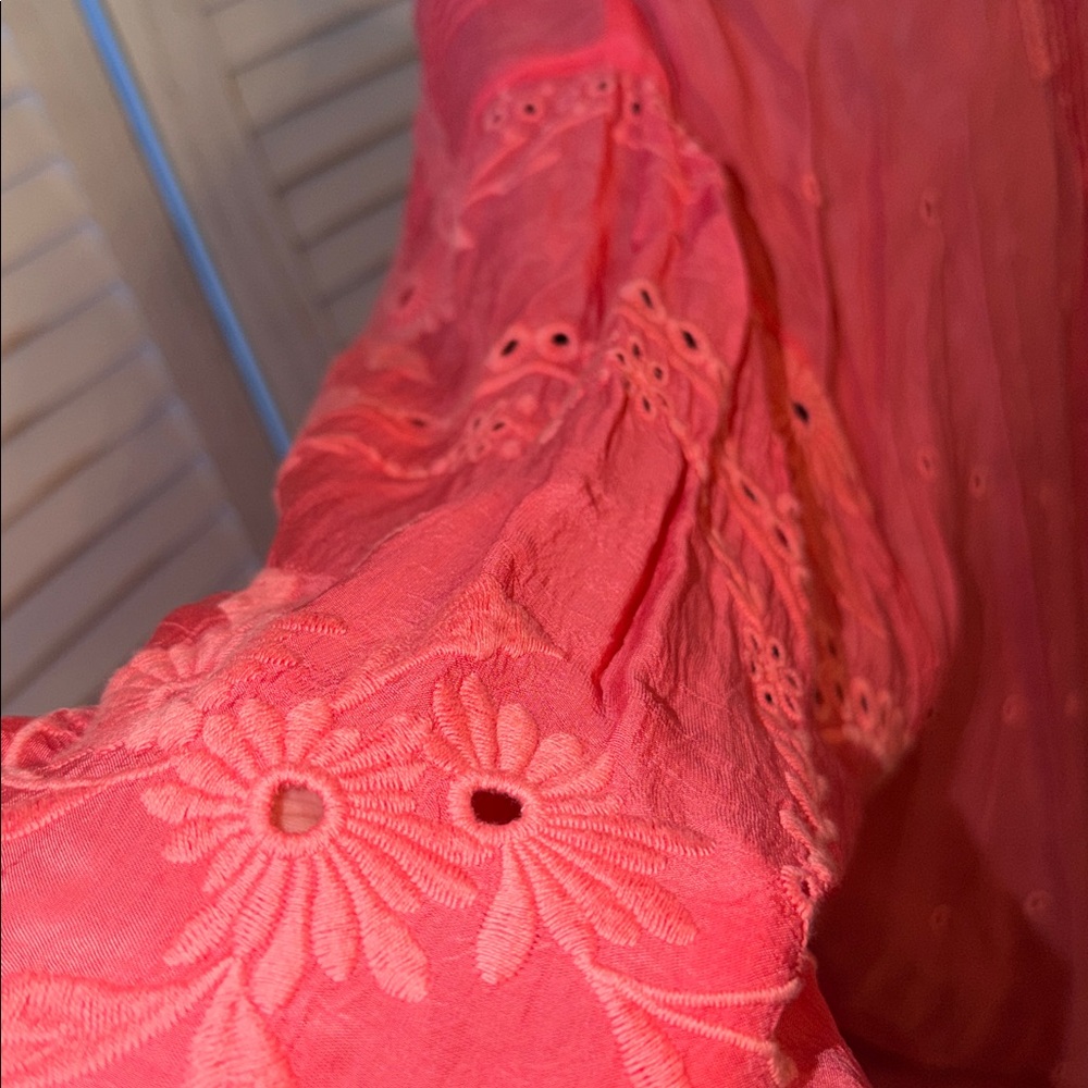 Johnny Was Womens Coral Embroidered Long Sleeve Tunic with crocheted buttons lg - Picture 9 of 15